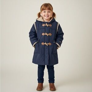 LONDON FOG Vintage Sherpa Lined Toggle Closure Hooded Toddler Coat Navy Size 3/4